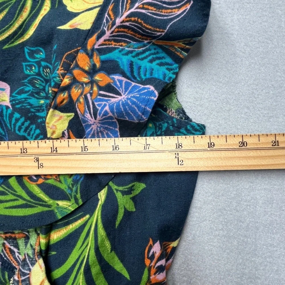 New Tropical Floral‎ Midi Dress Women 16 Linen Blend Ruffle Sleeve V Neck Sumer